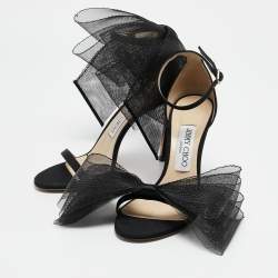 Jimmy Choo Black Grosgrain and Mesh Aveline Sandals Size 36.5