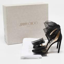 Jimmy Choo Black Grosgrain and Mesh Aveline Sandals Size 36.5