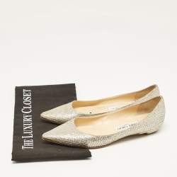 Jimmy Choo Silver Glitter Romy Ballet Flats Size 36