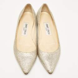 Jimmy Choo Silver Glitter Romy Ballet Flats Size 36