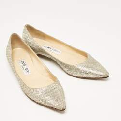 Jimmy Choo Silver Glitter Romy Ballet Flats Size 36