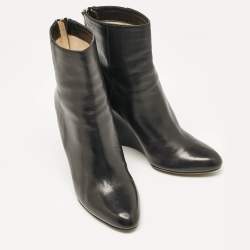 Jimmy Choo Black Leather Wedge Ankle Boots Size 37