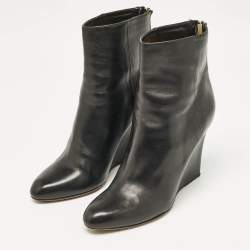 Jimmy Choo Black Leather Wedge Ankle Boots Size 37