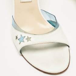 Jimmy Choo White/Blue Leather and PVC Slide Sandals Size 37.5