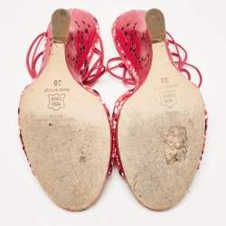 مملوكة مسبقًا Jimmy Choo Pink Fabric and Leather Wedge Sandals Size 38