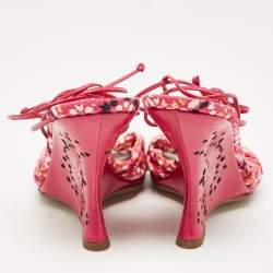 مملوكة مسبقًا Jimmy Choo Pink Fabric and Leather Wedge Sandals Size 38