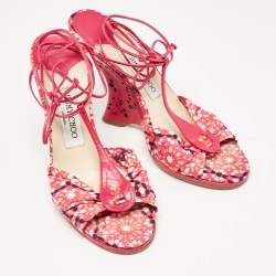 مملوكة مسبقًا Jimmy Choo Pink Fabric and Leather Wedge Sandals Size 38