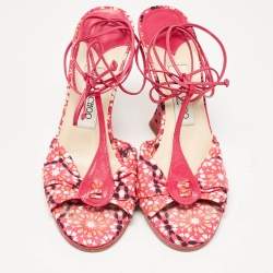 مملوكة مسبقًا Jimmy Choo Pink Fabric and Leather Wedge Sandals Size 38