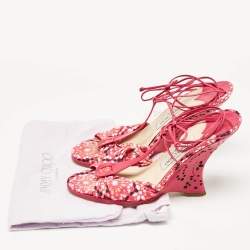 مملوكة مسبقًا Jimmy Choo Pink Fabric and Leather Wedge Sandals Size 38