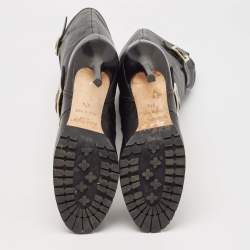 Pre Owned Jimmy Choo Black Leather Buckle  Mid Calf Boots Size 37.5