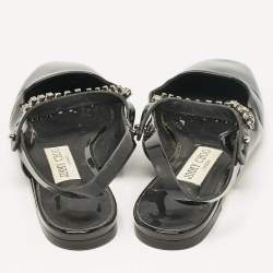 Jimmy Choo Black Patent Crystal Embellished Slingback Flat Sandals Size 35