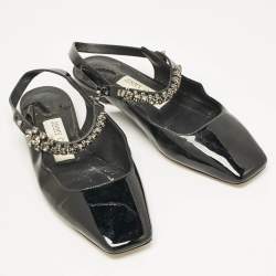 Jimmy Choo Black Patent Crystal Embellished Slingback Flat Sandals Size 35