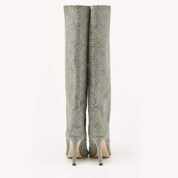 Jimmy Choo Silver Fabric Knee Length Boots Size 36