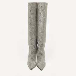 Jimmy Choo Silver Fabric Knee Length Boots Size 36