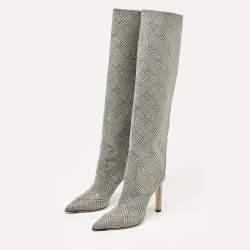 Jimmy Choo Silver Fabric Knee Length Boots Size 36