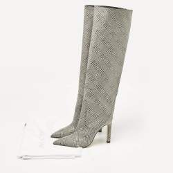 Jimmy Choo Silver Fabric Knee Length Boots Size 36