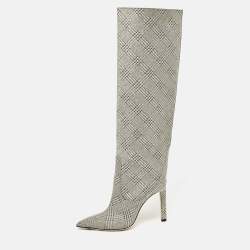 Jimmy Choo Silver Fabric Knee Length Boots Size 36