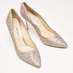 Pre Owned Jimmy Choo Rose Gold Glitter Romy Pumps Size 42