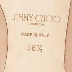 Jimmy Choo Beige Patent Leather Bing 65 Crystal Embellished Mule Sandals Size 36.5