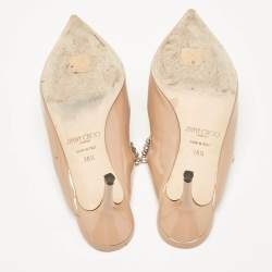 Jimmy Choo Beige Patent Leather Bing 65 Crystal Embellished Mule Sandals Size 36.5