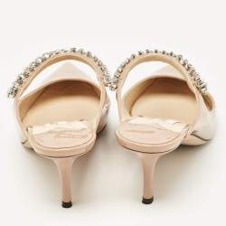 Jimmy Choo Beige Patent Leather Bing 65 Crystal Embellished Mule Sandals Size 36.5