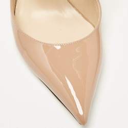 Jimmy Choo Beige Patent Leather Bing 65 Crystal Embellished Mule Sandals Size 36.5