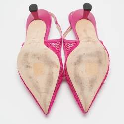 Pre Owned Jimmy Choo Fuchsia Suede and Fishnet Amita Slingback Pumps Size 37