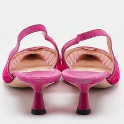 Pre Owned Jimmy Choo Fuchsia Suede and Fishnet Amita Slingback Pumps Size 37