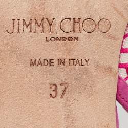 Pre Owned Jimmy Choo Fuchsia Suede and Fishnet Amita Slingback Pumps Size 37