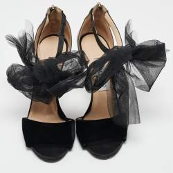 Jimmy Choo Black Leather and Velvet Aveline Ankle Strap Sandals Size 38