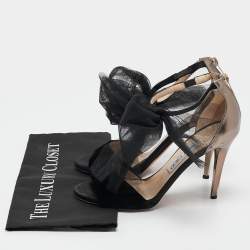 Jimmy Choo Black Leather and Velvet Aveline Ankle Strap Sandals Size 38