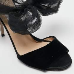 Jimmy Choo Black Leather and Velvet Aveline Ankle Strap Sandals Size 38