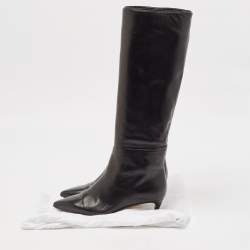 Pre Owned Jimmy Choo Black Leather Mid Calf Boots Size 35.5