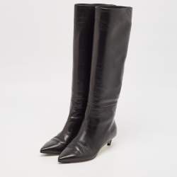 Pre Owned Jimmy Choo Black Leather Mid Calf Boots Size 35.5