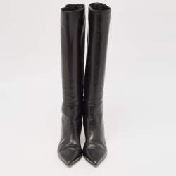Pre Owned Jimmy Choo Black Leather Mid Calf Boots Size 35.5