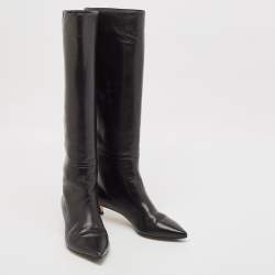 Pre Owned Jimmy Choo Black Leather Mid Calf Boots Size 35.5