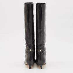 Pre Owned Jimmy Choo Black Leather Mid Calf Boots Size 35.5