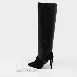 Jimmy Choo Black Leather and Suede Hurley Knee Length Boots Size 35.5