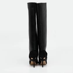Jimmy Choo Black Leather and Suede Hurley Knee Length Boots Size 35.5