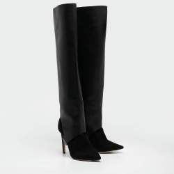 Jimmy Choo Black Leather and Suede Hurley Knee Length Boots Size 35.5