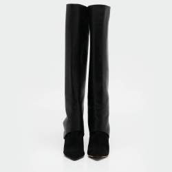 Jimmy Choo Black Leather and Suede Hurley Knee Length Boots Size 35.5