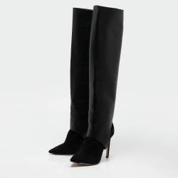 Jimmy Choo Black Leather and Suede Hurley Knee Length Boots Size 35.5