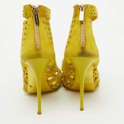 Jimmy Choo Yellow Perforated Suede Strappy Gladiator Sandals Size 38