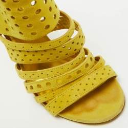 Jimmy Choo Yellow Perforated Suede Strappy Gladiator Sandals Size 38