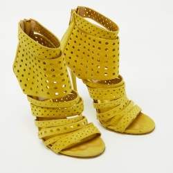 Jimmy Choo Yellow Perforated Suede Strappy Gladiator Sandals Size 38