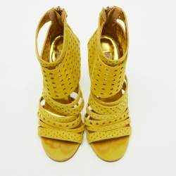 Jimmy Choo Yellow Perforated Suede Strappy Gladiator Sandals Size 38