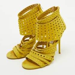 Jimmy Choo Yellow Perforated Suede Strappy Gladiator Sandals Size 38