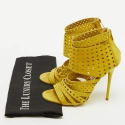 Jimmy Choo Yellow Perforated Suede Strappy Gladiator Sandals Size 38