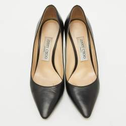Pre Owned  Jimmy Choo Black Leather Love Pointed Toe Pumps Size 36.5