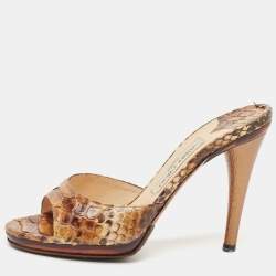 Jimmy Choo Brown Python Leather Slide Sandals Size 38